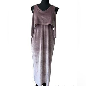 ASOS Greyish Purple Velvet-Like Off shoulder Midi Bodycon Dress (6) [Poly, Elas]